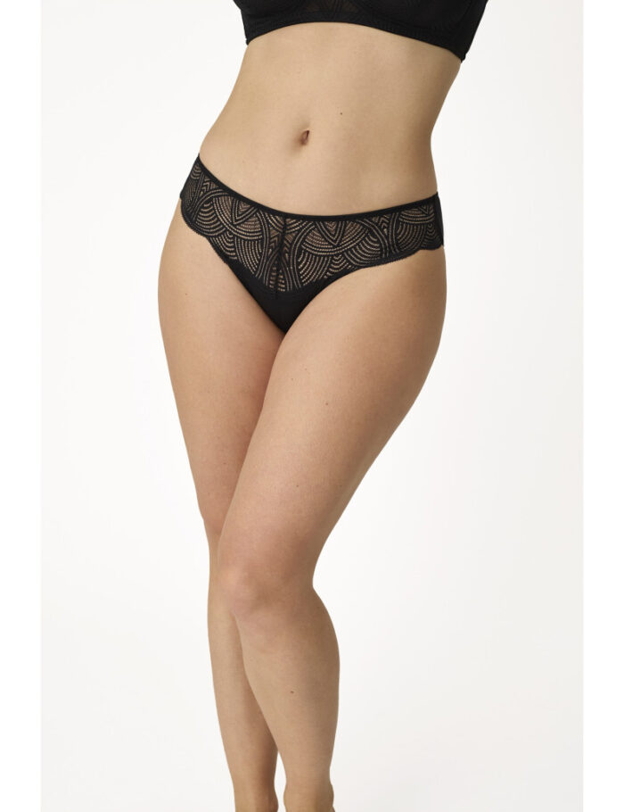 Culotte bikini noire en dentelle, coupe féminine et confortable, idéale pour un usage quotidien avec élégance et discrétion.