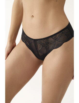 Culotte brésilienne noire sexy en dentelle, coupe échancrée et féminine, élégante et confortable pour sublimer la silhouette.