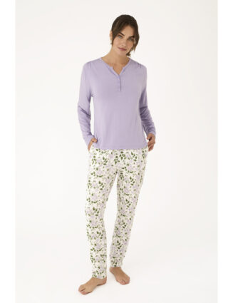Pyjama long à manches longues lavande fleurie