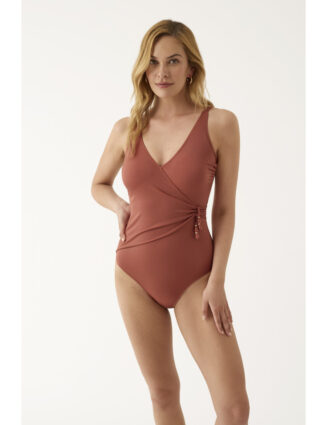 Maillot de pièce 1 pièce gainant uni couleur terracota