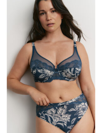 Culotte haute AUREA floral blanc sur fond bleu marine