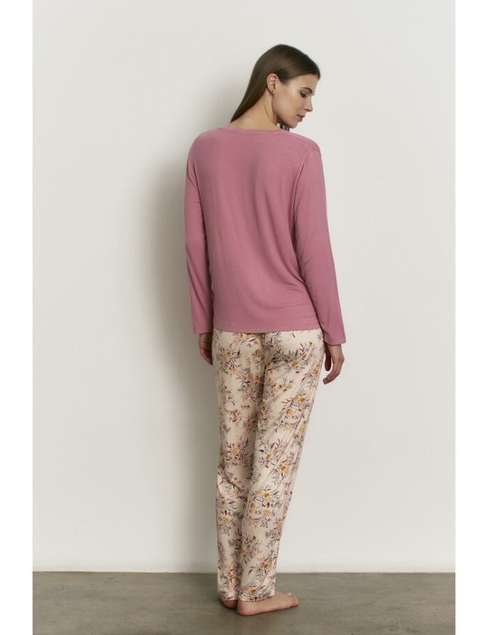 pyjam-deux-pièces-à-manches-longues-tee-shirt-uni-bas-floral
